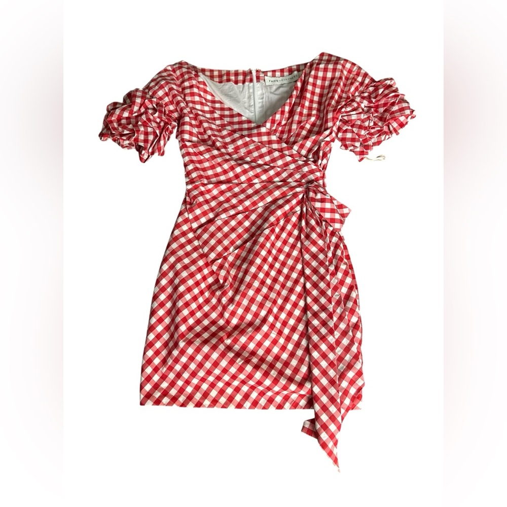 Fame and Partners Red and White Gingham Wrap Mini Dress